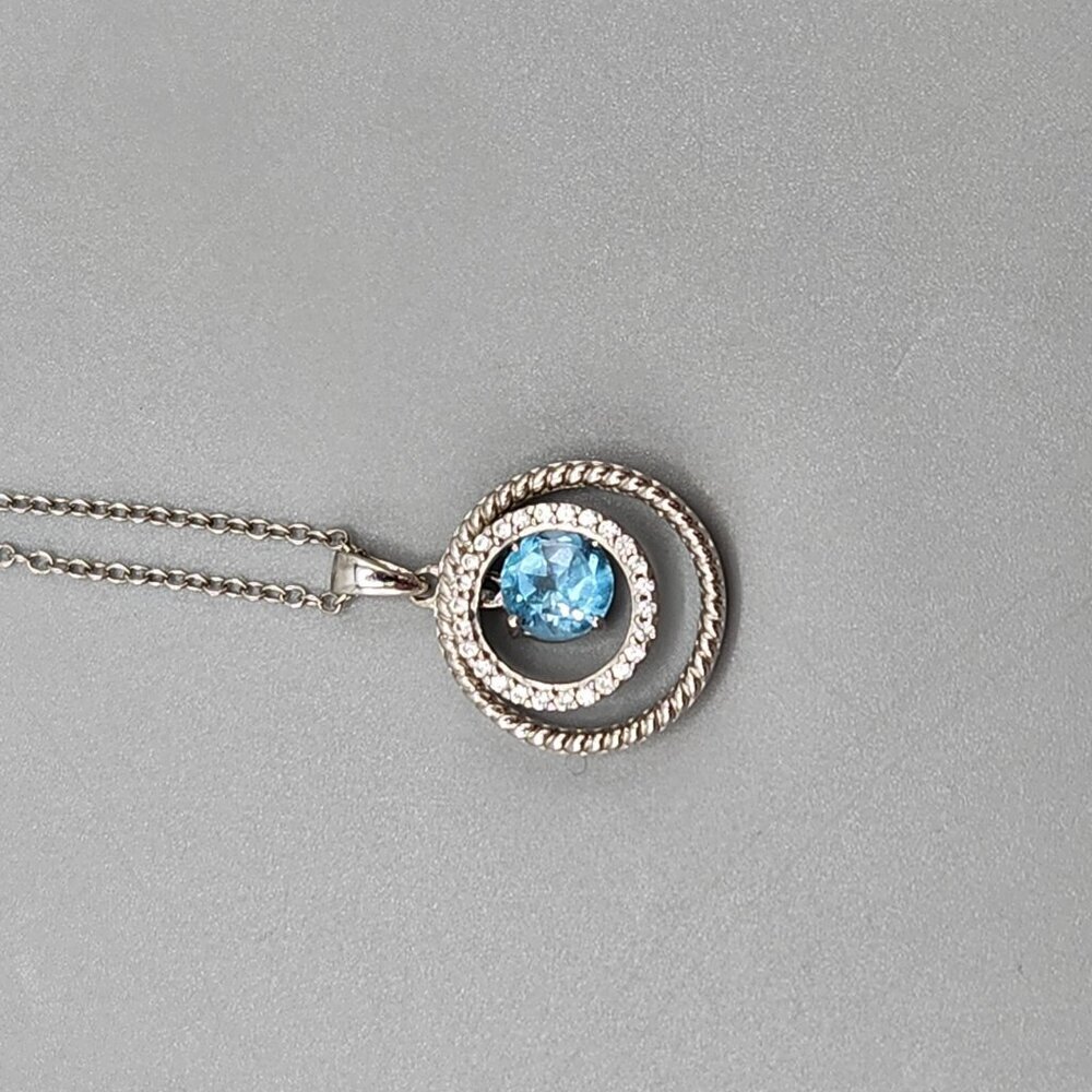 JWBR Sterling Silver 925 Pendant Necklace Floating Halo Blue Stone Accent 18" - Picture 2 of 10